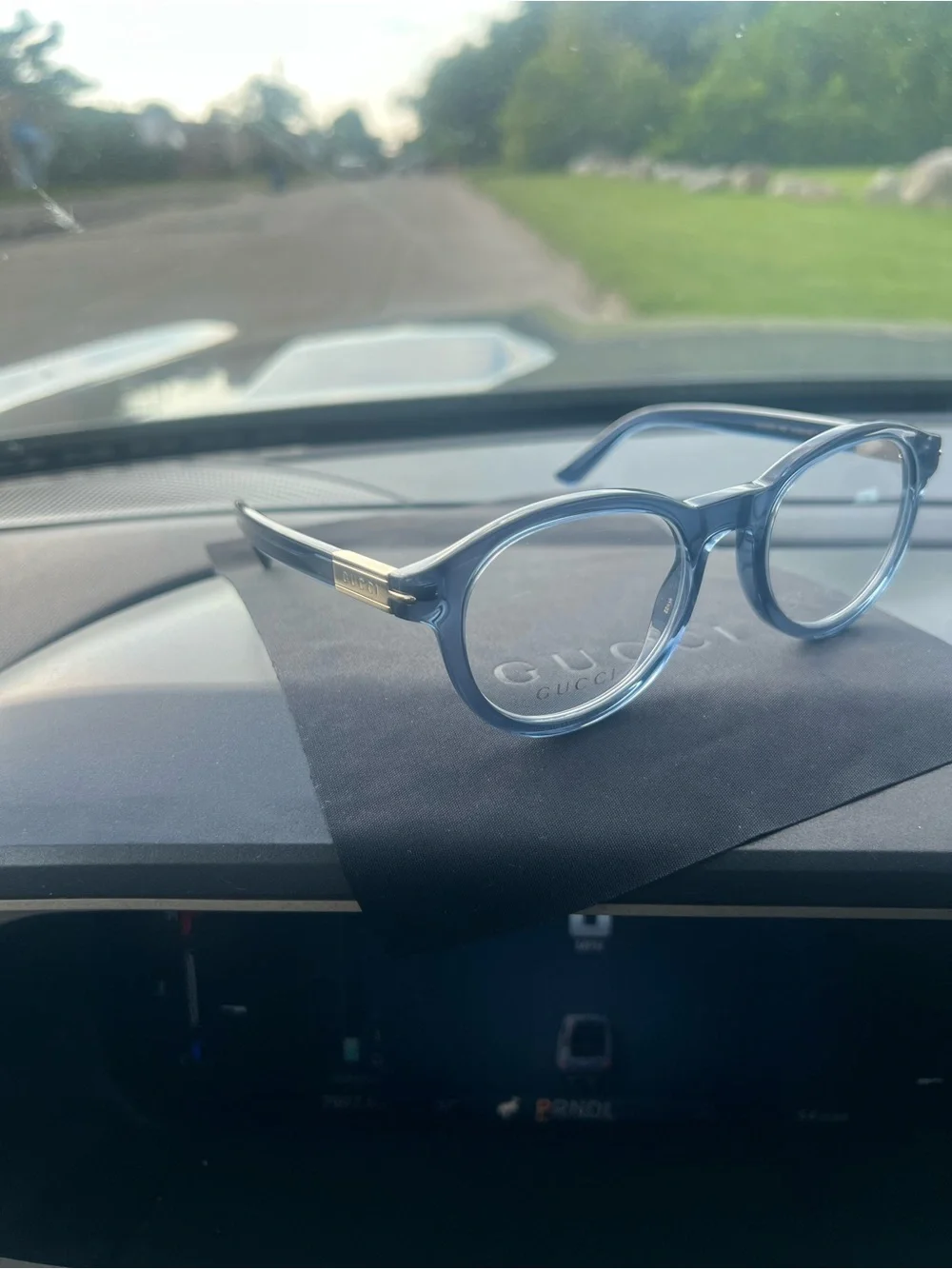 Gucci Translucent Blue Round Eyeglasses with Gold Temples